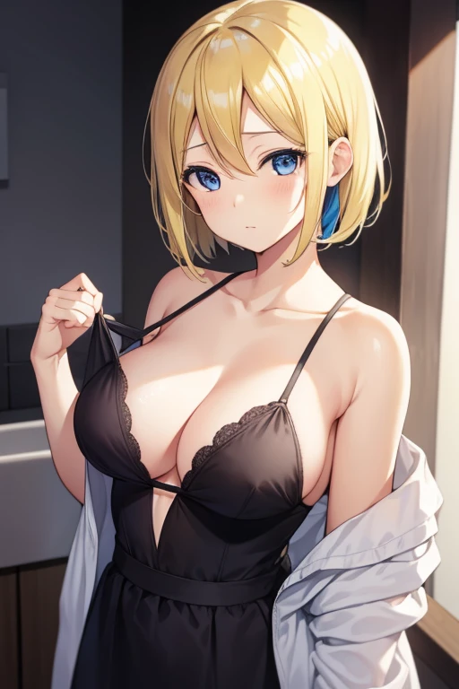 one person, one personの女の子, AiHayasaka, Ai Hayasaka, Blonde Hair, Blonde, Bobcut, bobbed hair, blue eyes, blue scrunchie, Big Breasts, breast, Flushed Cheeks