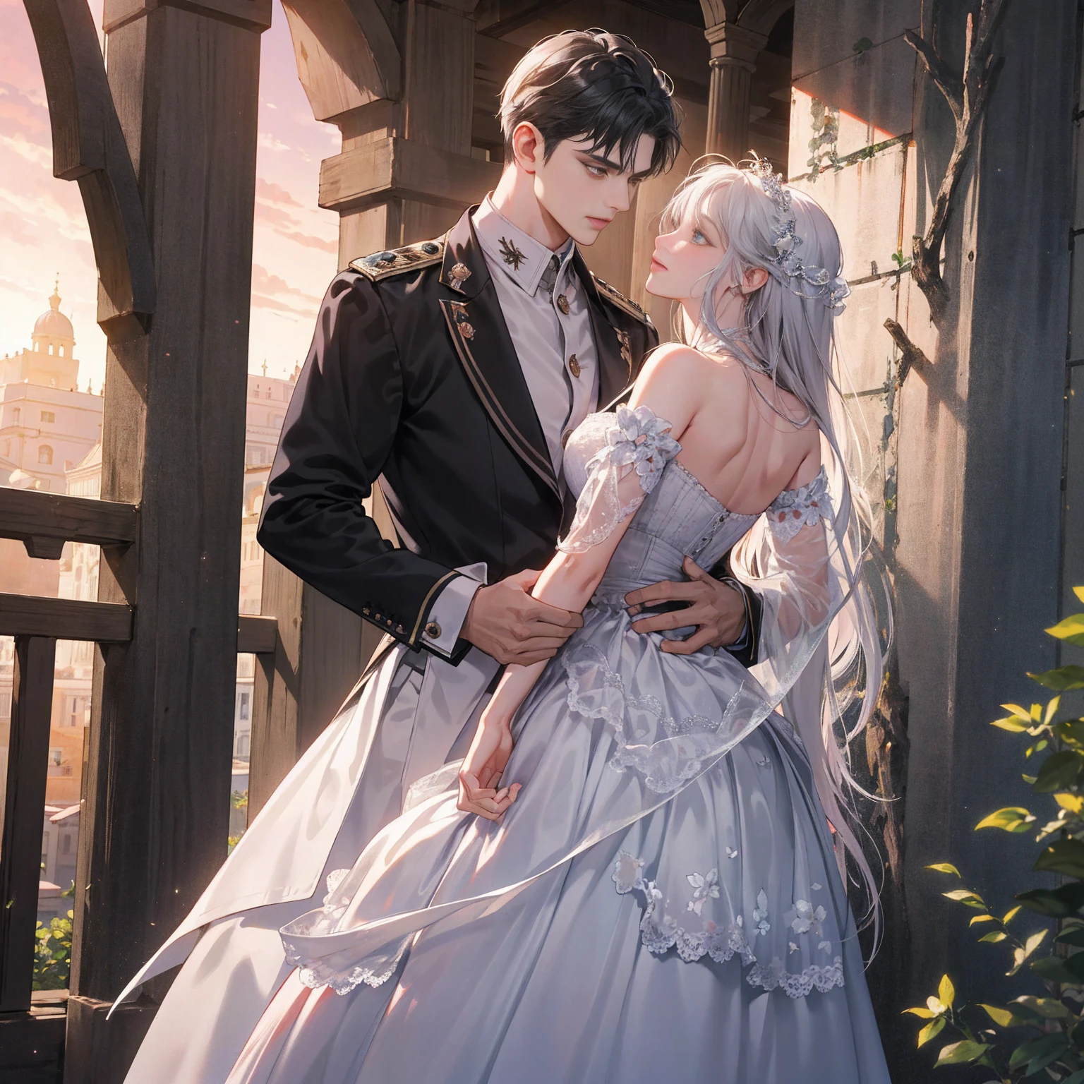 ((Highly detailed CG unity 8k wallpaper)), Roman Emperor Constantine the Great and a beautiful woman named Serdica, beloved by the Roman Emperor Constantine the Great. A happy couple. An eternal bond of love. Mutual affection. Pure love. romantic, sunset, back only, photorealistic The refreshing breeze of early summer.“My Rome is Serdica” amor.rome.Magnificent and lyrical. Dramatic. With admiration for Sofia, Bulgaria.epic. symphonic.dramatic , view background. urban. Super beautiful. high resolution. high quality. High resolution. digital art. Super beautiful. high resolution. high quality. High resolution. digital art.