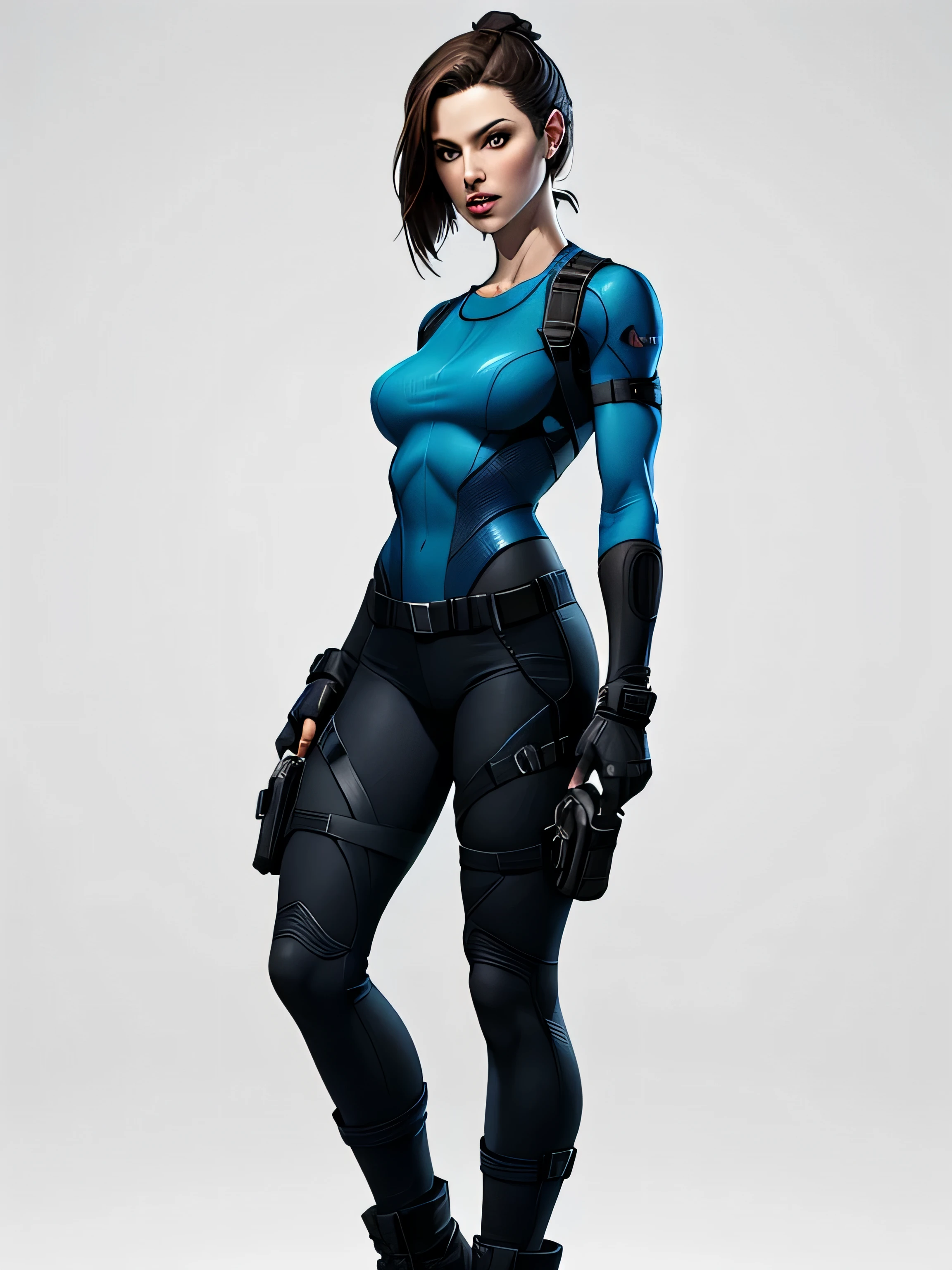 Jill Valentine as Resident Evil Character , white background , realistic character style , realistic character art , full body