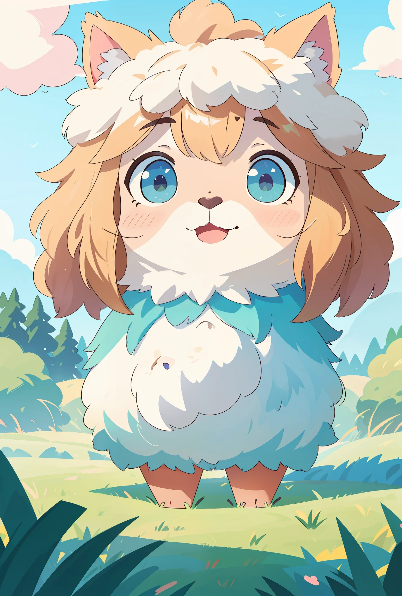 A fluffy alpaca with a cute and silly expression,enjoying a sunny day on a grassland
texture:illustration
additional details:playful and joyful atmosphere, soft and fluffy fur,exaggerated features,fancy and detailed grass details,a vivid blue sky with fluffy white clouds
image quality:(best quality,4k,8k,highres,masterpiece:1.2),ultra-detailed,(realistic,photorealistic,photo-realistic:1.37),studio lighting,extreme detail description,sharp focus,vivid colors
art style:portrait,landscape
color tone:vibrant and colorful
lighting:bright and natural sunlight