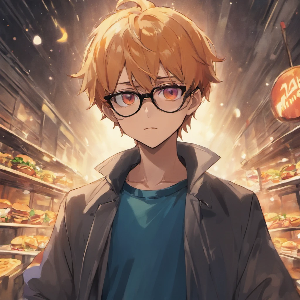 hamburger　male　Glasses
