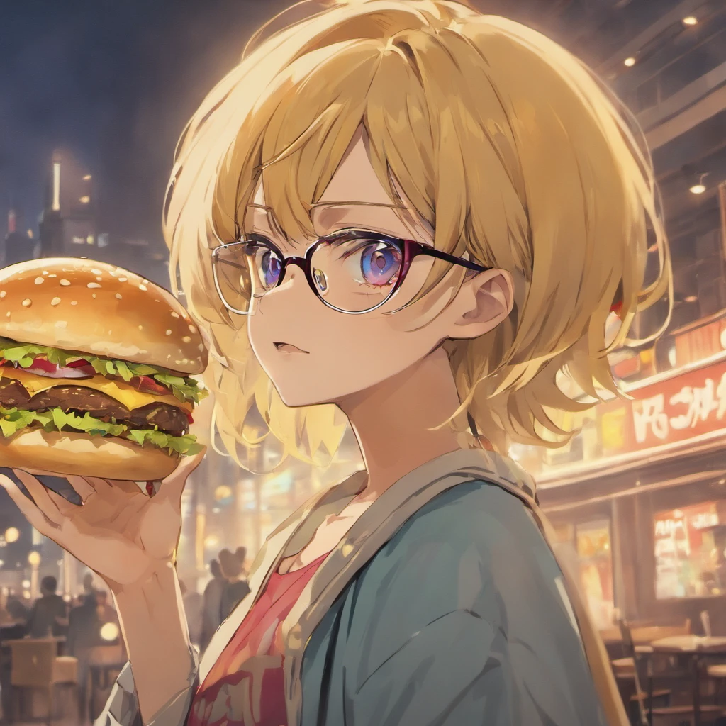 hamburger　male　Glasses