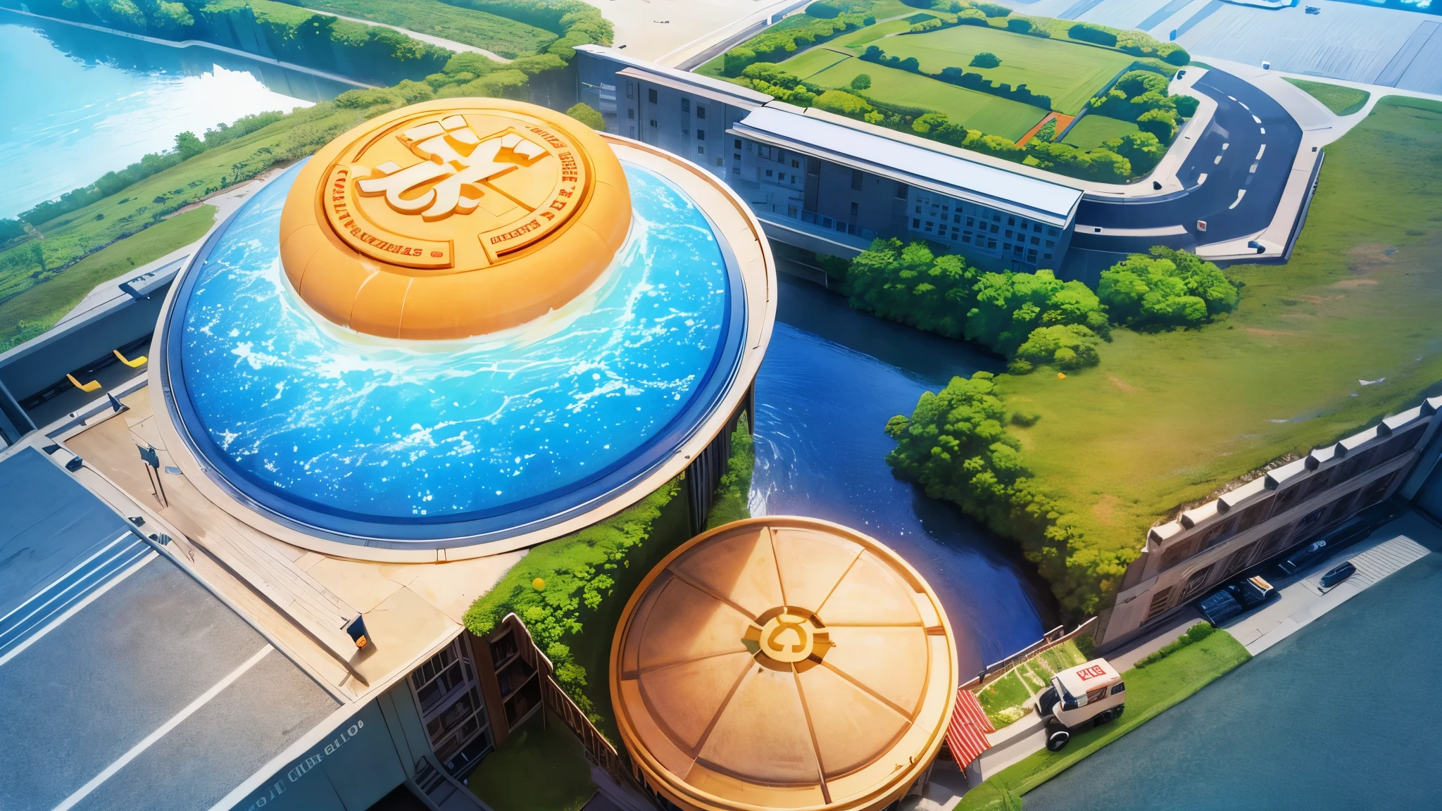 A island, in the middle have a fast food chain with text "Kentucky Fried Chibai"