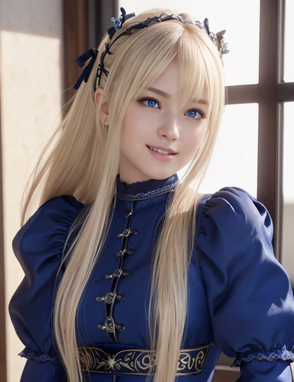 Marie Rose, (best quality,8k,UHD,realistic:1.37),beautiful detailed blue eyes,beautiful detailed face,long blonde hair,ultra-realistic texture. cute smile expression