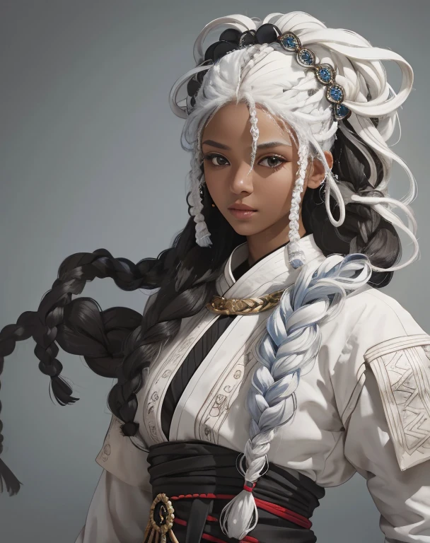 Beautiful girl priestess, intricate hairstyle, Braids, white clothes, soft power in a glance, high quality, realism.