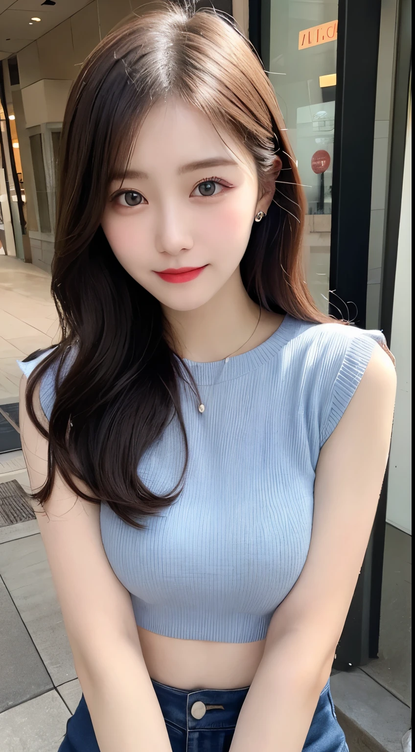 Tabletop, highest quality, shape, Very detailed, finely, High resolution, 8k wallpaper, 完璧なダイナミックな構shape, Beautiful and detailed, Nice spring clothes,Beautiful straight hair,Small breasts,Natural color lip, 20-year-old girl、cute、sexy shot looking at camera,Always blur the background,Perfect and beautiful face,Beautiful and dense face、Slim face and figure,Big eyes、Putting on gal makeup,Actual photo(Best image quality)、Sexy Face、Fashion model posing、full body shot、smile、Sheer tops perfect for spring、Shorts、walk