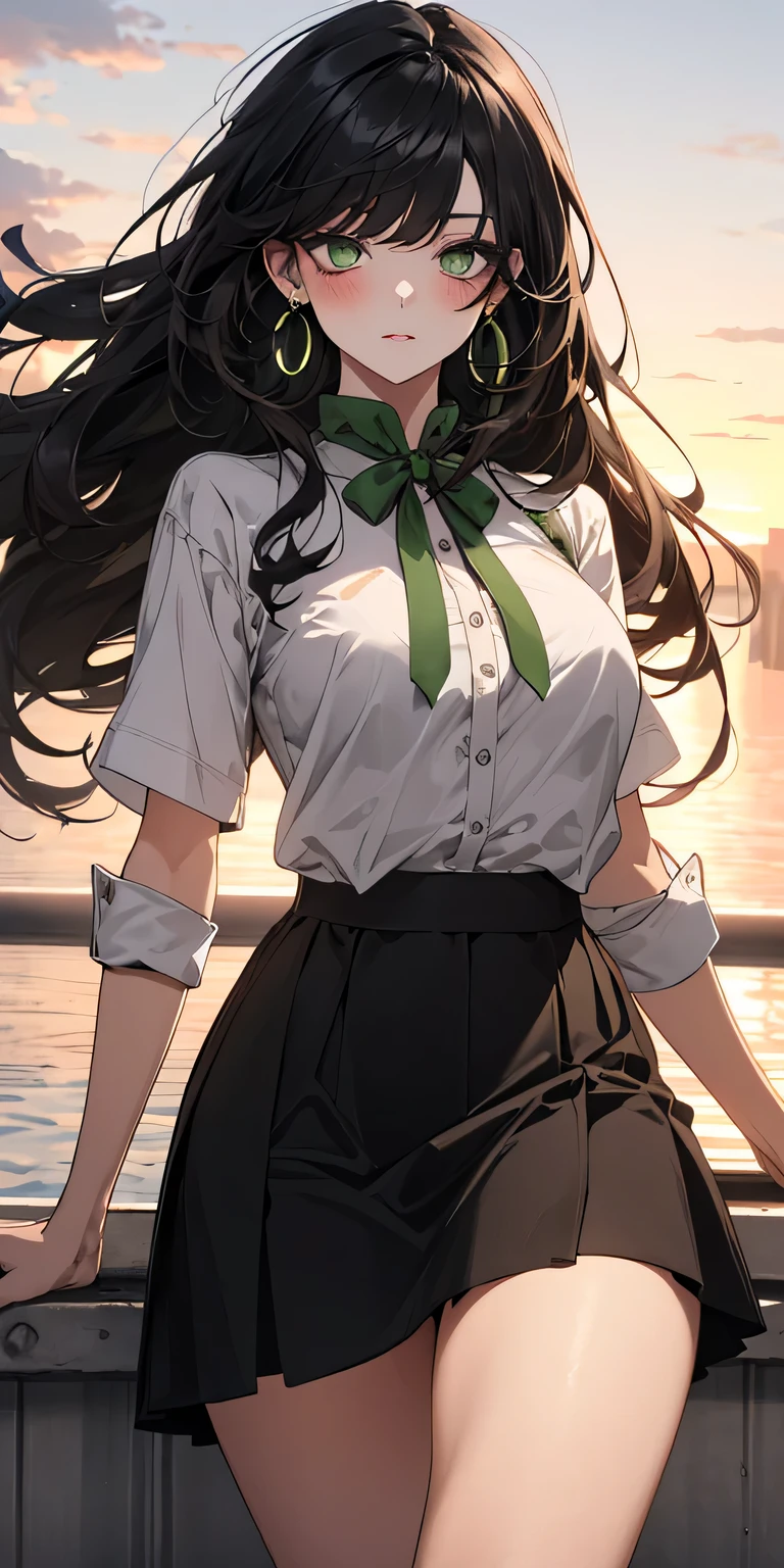 Anime girl with long black hair standing on a boat - SeaArt AI