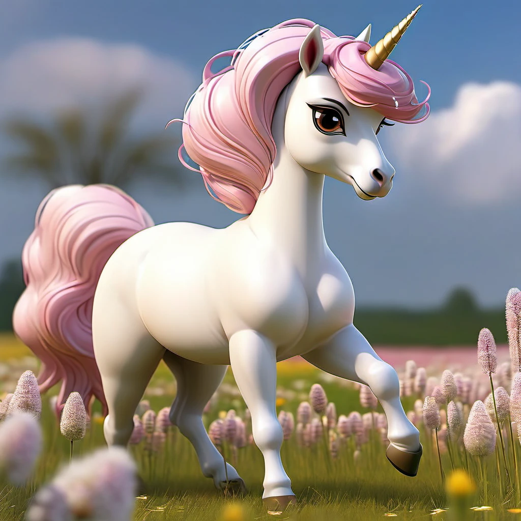 (A magical unicorn Alpaca grazes in a field full of flowers), (a brave young (20) Malaysian woman (huge natural breasts, big full butt, hourglass figure, average face, hijab no hair showing, extremely sheer translucent billowing outfit)