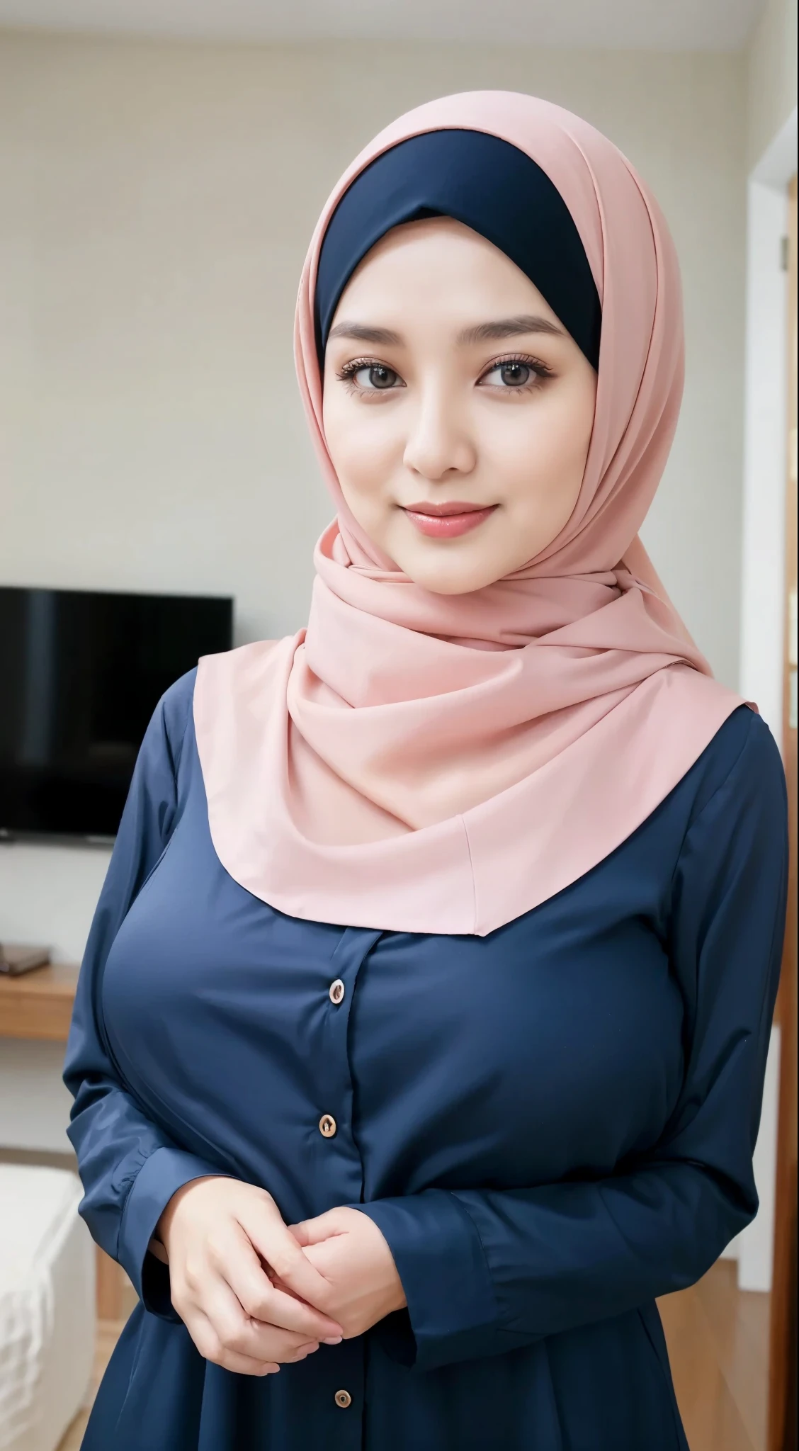 50 years Old, Hijab Indonesian mature woman, Big Tits : 66.9, Gamis, Breast out from her clothes : 1.9, at doctor office, Dark light, at Nighttime