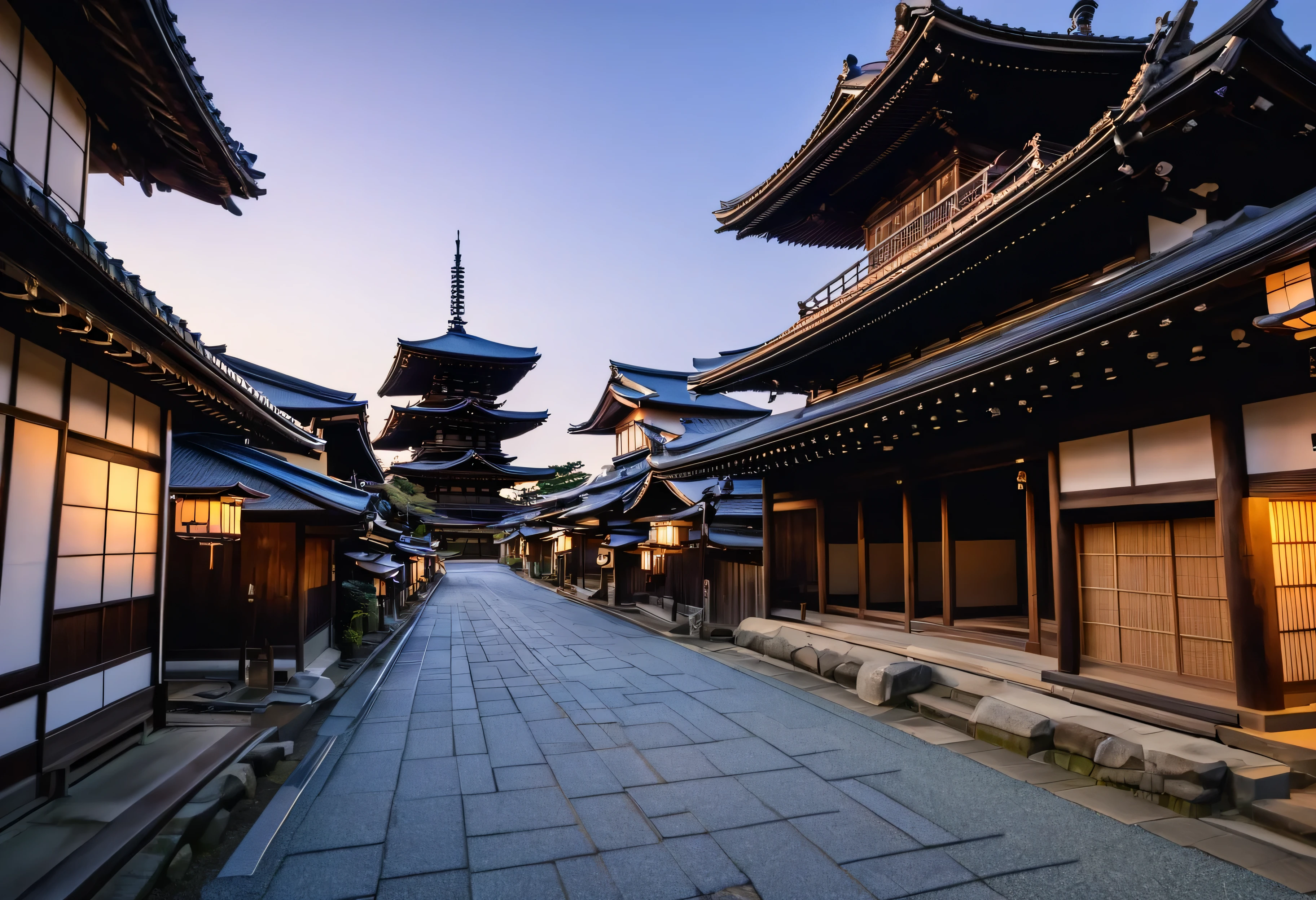 Good old Japanese streets, temples in Nara, evening, high resolution, highest quality, masterpiece, 8K,