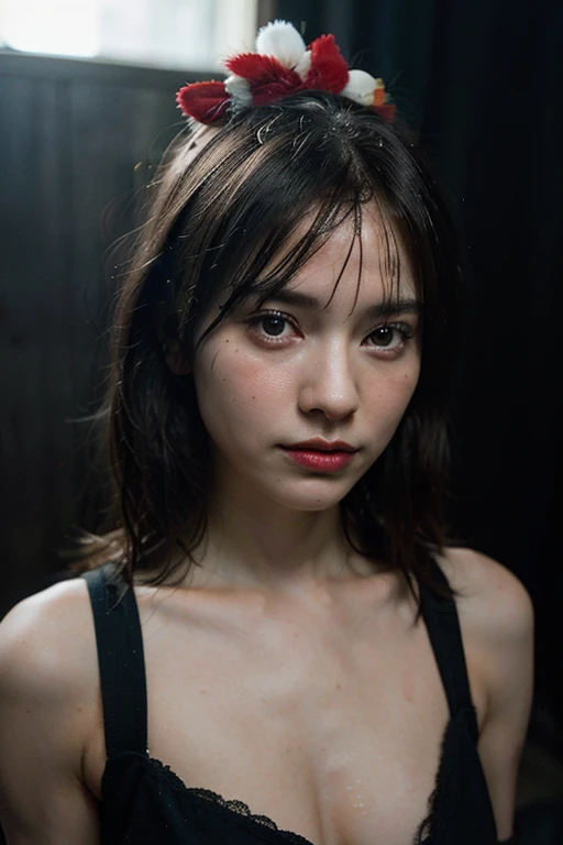 ((maximum quality、8K、​masterpiece:1.3))、sharp:1.2、Perfect Body Beauty:1.4、Slim abs:1.2、((Layered Hairstyle、gigantic tits))、Small Bra、Transparent bra、(sweat、club:1.2)、wetty:1.5、Highly detailed facial and skin texture、detailed eye、Double eyelidd、Aspect of looking at the camera