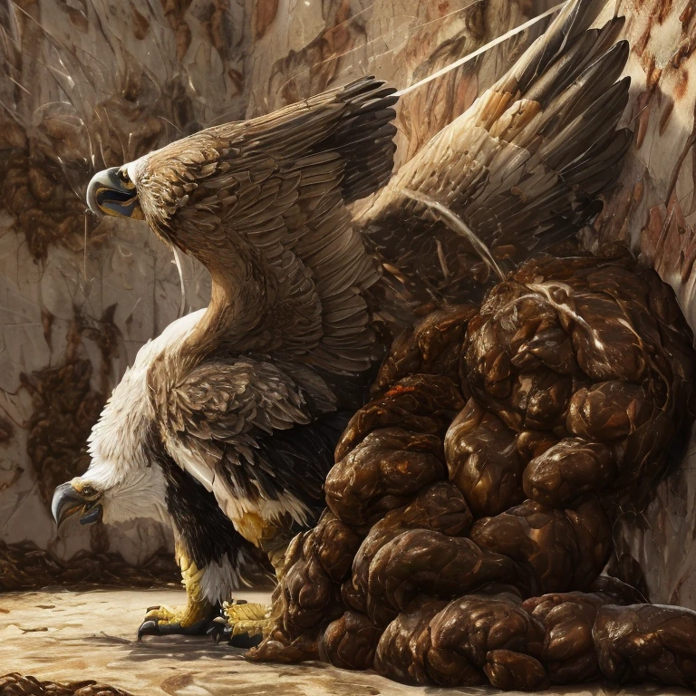 photorealistic, solo, ((((ass up, feral eagle, hyper excessive white feces, screaming)))), hyper realistic, cinematic colors, cinematic lighting, incredible detail, 16k resolution, award winning photography, ((((feral, rear view)))), ((((white feces, white scat, excessive white feces spatter on wall, projectile white feces, scat explosion)))), ((((butt shot, ass up))))