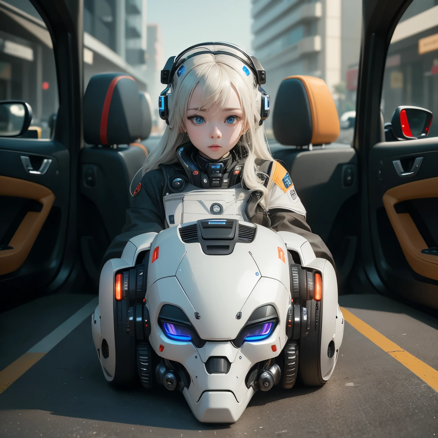 Artificial intelligence self-driving car driving robot,
 All are cute boys,
 Everyone is combined from top to bottom with colorful cars.,
 All are drivers.,
 All cars come in different shapes and sizes.,
 Reality,
 Octane Rendering,
 Unreal Engine,
 Surreal,
 masterpiece,
 full-body shot