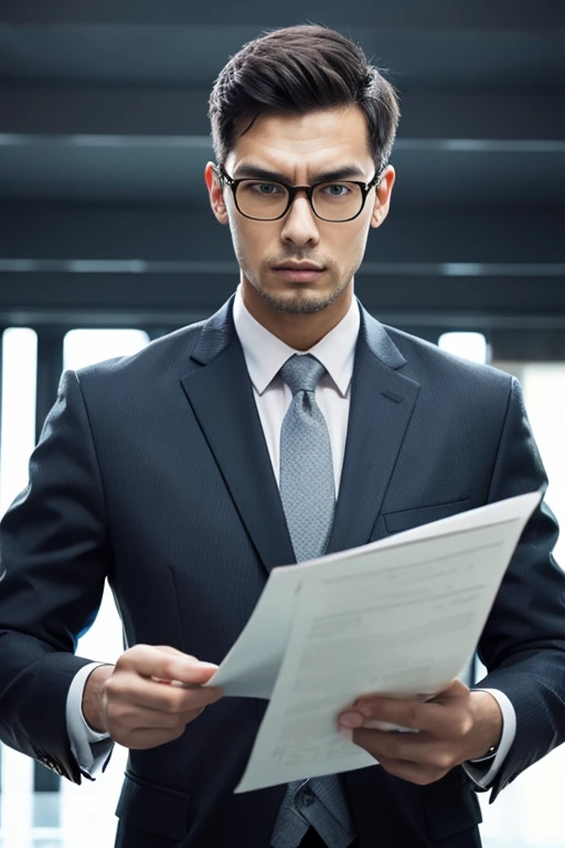 llustration of a man wearing a suit worrying while holding documents