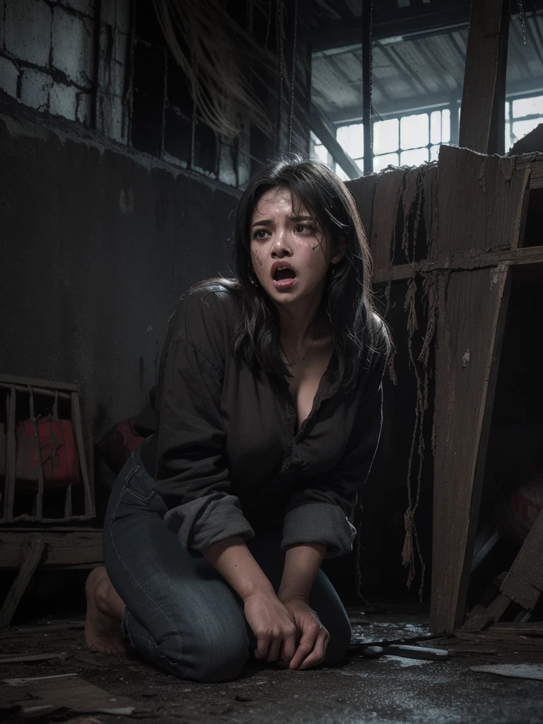 (highest quality,4k,8K,High resolution,masterpiece:1.2),Super detailed,(Realistic,photoRealistic,photo-Realistic:1.37),oil,Bright colors,Dim lighting,Horror,mass kidnapping,forced group sex,helpless beautiful woman,struggle,enchanting beauty,wild gang member,Intense emotions,Watery eye,there is fear on her face,hands and feet tied,Abandoned warehouse,dusty atmosphere,a quiet scream,blood-curdling scream,beg for mercy,pain and suffering,Anxious shadows,rough texture,ominous atmosphere,emotional scene,Grinding fear,Sharp Claws,unyielding chain,evil intentions,That's horrible詳細,lurking danger,despair感,despair,That's horrible