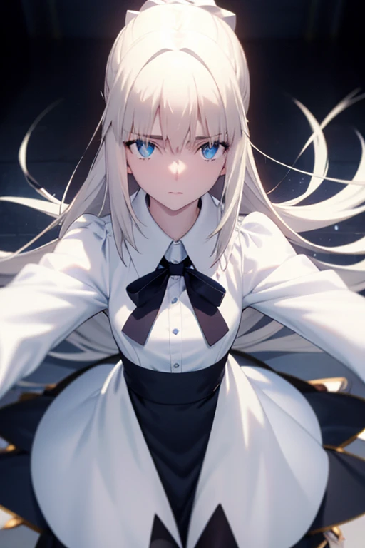 Altria,A girl,Empty laboratory,black eyes,,blue eye shadow,In a hypnotic state,Empty eyes,Circle eyes,Top view perspective,Unify temptation,Office ladies uniform,Black pantyhose,Black long hair,White shirt,Controlled by hypnosis,no pupils,