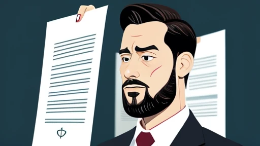 A pop illustration of a man wearing a suit making a difficult face while looking at documents