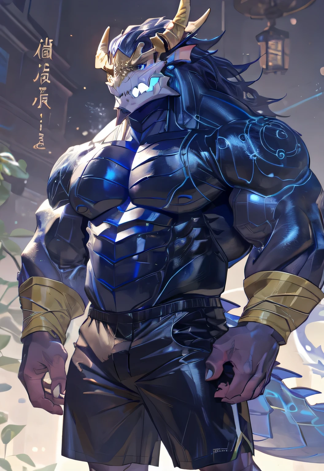 masterpiece,dragon, ,There is a pair of beautiful dragon horns, Dragon scales,1 tail, muscular, 好of, shorts only Full body rubber suit 8 strong abdominal muscles Amazing arm muscles nice All of Take off your pants Can see the hips of muscular of arm