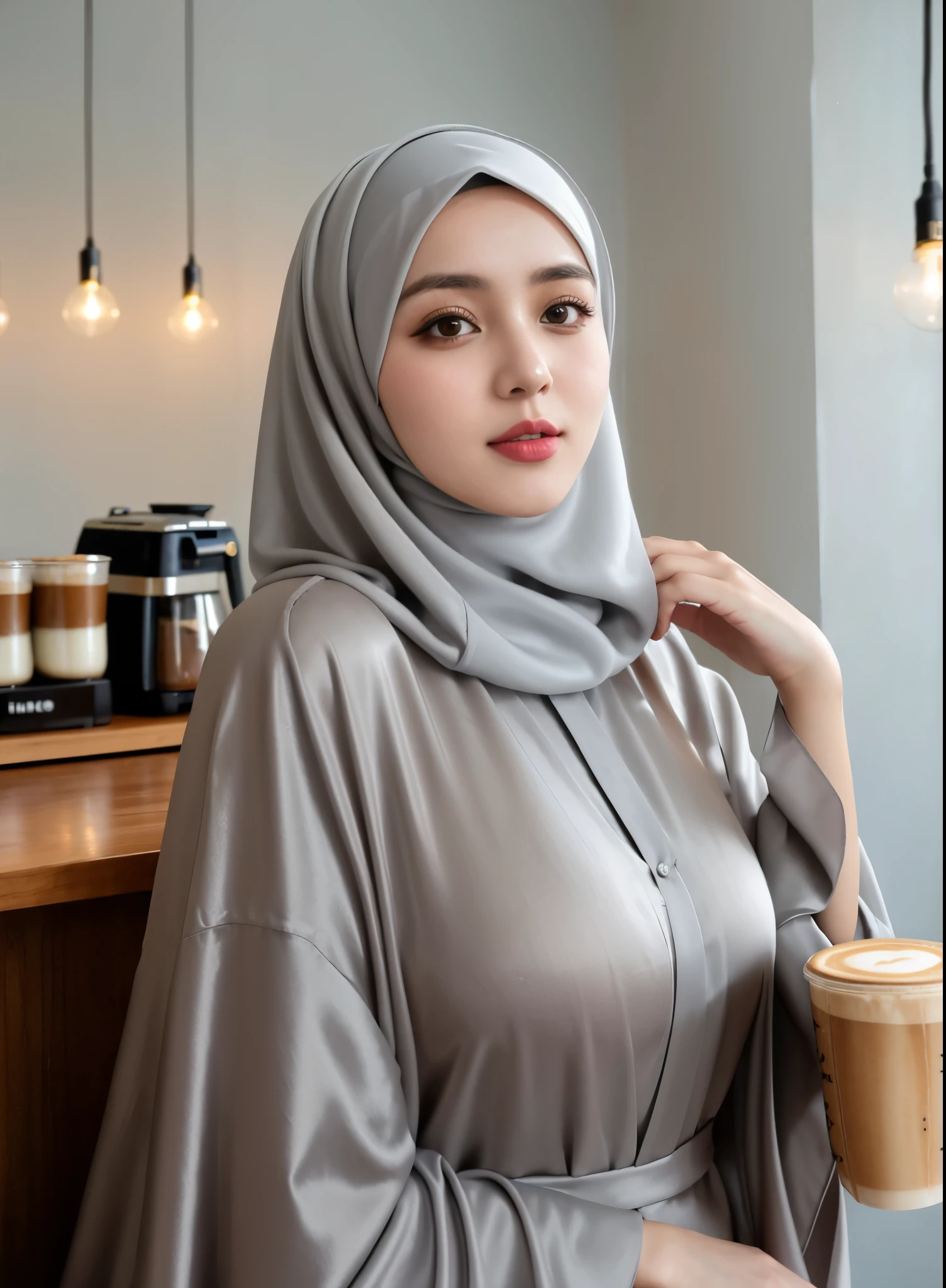 (a beautiful Turkish girl wearing a long hijab standing outdoors at night, highly detailed, realistic, 16k, masterpiece, high resolution, fit body, perfect eyes, pale skin, fair skin, perfect skin, outdoor, night time, night sky, low light, darkness, dark night, cold expression, cold pose, front view, wide-leg linen pants, ultra-delicate face, delicate eyes, double eyelids, half smile, beautiful and delicate photo)