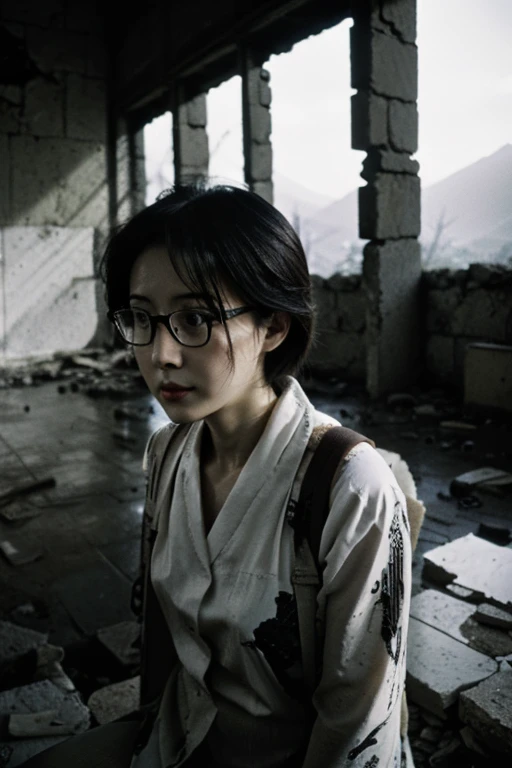 snack,Devastation,Inside the ruins is narrow,Showa,Glasses,Women,adventure,Black and White,