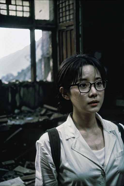 snack,Devastation,Inside the ruins is narrow,Showa,Glasses,Women,adventure,Black and White,