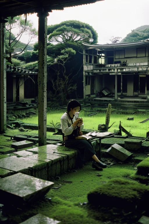 moss,snack,Devastation,Inside the ruins is narrow,Showa,Glasses,Women,adventure,Black and White,