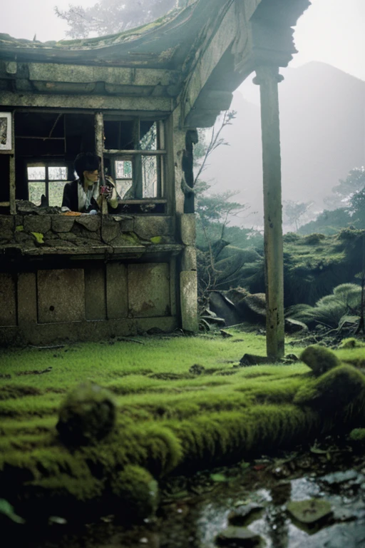 moss,snack,Devastation,Inside the ruins is narrow,Showa,Glasses,Women,adventure,Black and White,