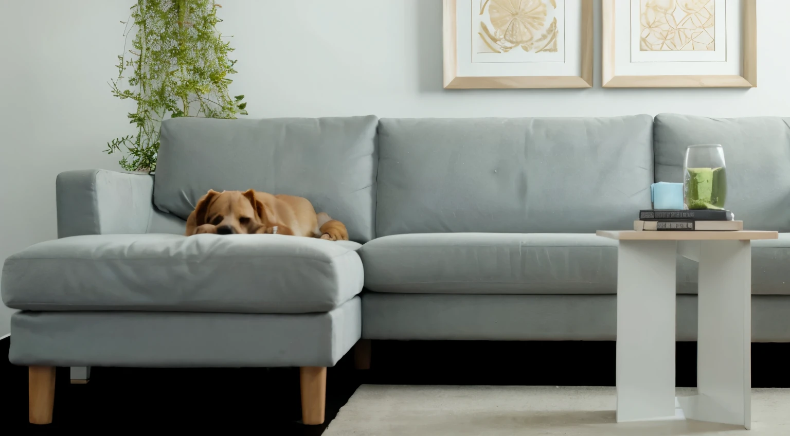 brown furry dog resting on couch