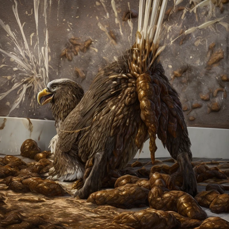 photorealistic, solo, ((((ass up, feral eagle, hyper excessive feces, screaming)))), hyper realistic, cinematic colors, cinematic lighting, incredible detail, 16k resolution, award winning photography, ((((feral, rear view)))), ((((feces, scat, excessive feces spatter on wall, projectile feces, scat explosion)))), ((((rear view))))
