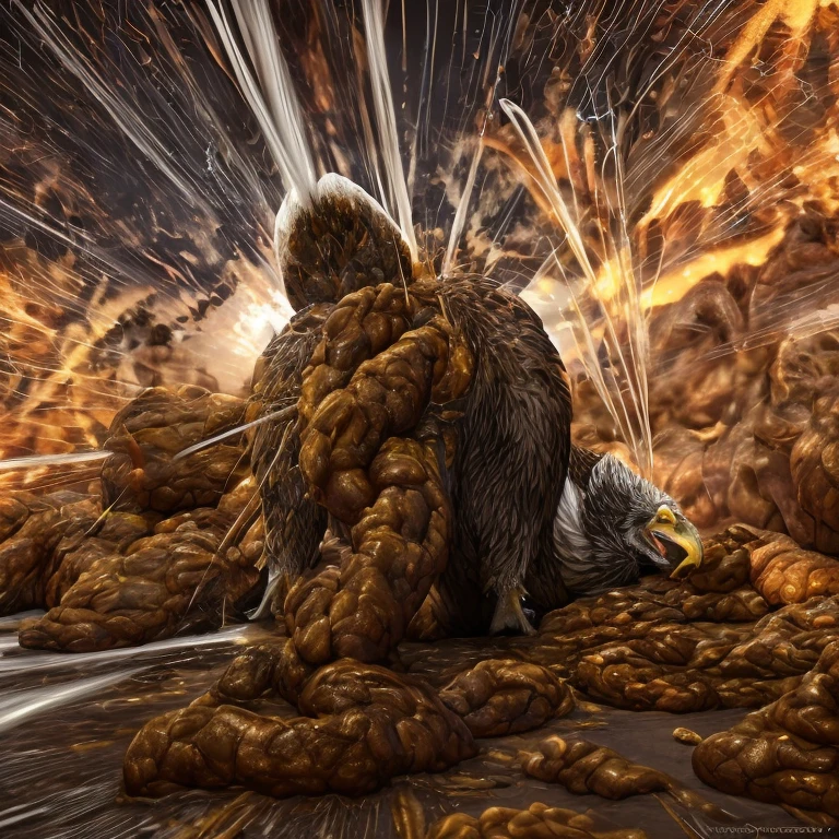 photorealistic, solo, ((((ass up, feral eagle)))), hyper realistic, cinematic colors, cinematic lighting, incredible detail, 16k resolution, award winning photography, ((((feral, front view)))), ((((feces, scat, hyper feces spatter on wall, projectile feces, feces string, raised eagle tail, scat explosion)))), ((((front view))))