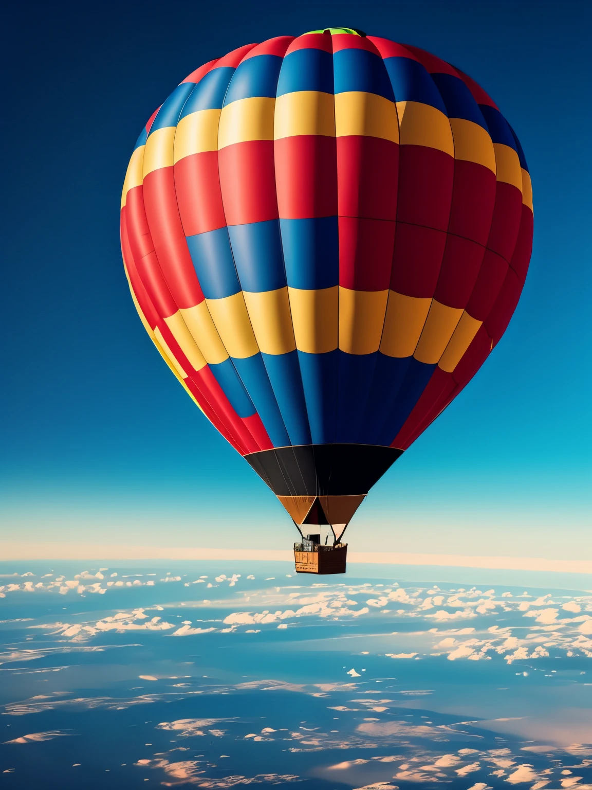 hot air balloon, floating over earth, ultra detailed, high quality, 8k resolution, zoom out
