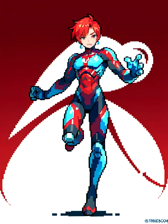 (masterpiece, top quality, best quality), pixel,pixel art,1man,red hair,mullet hair,,red cyborg suit,riding ,full body, 
 