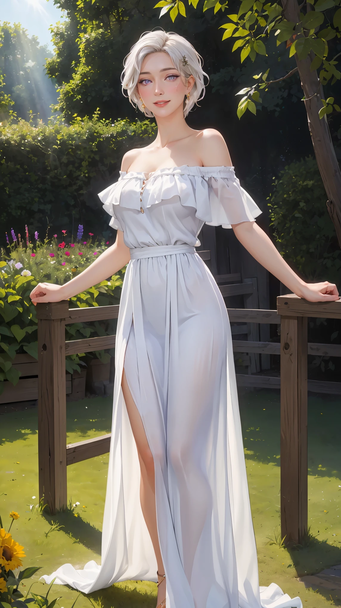 8K quality、High resolution、princess、Realistic skin texture、、High resolutionの肌、Luxurious clothes、Princess Hair、thin、Small and young breasts、Beautiful cleavage、Gray Hair、blue eyes、thin脚、Blonde French braid、、Full Body Shot、slouch