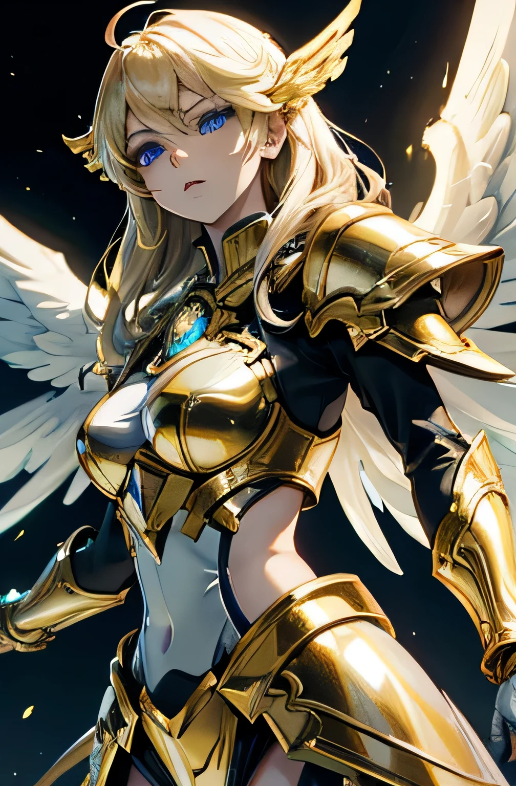 masterpiece, highest quality, Very detailed, 16k, Ultra-high resolution, Cowboy Shot, Detailed face, Perfect Fingers, One female, aged 14, Greece, Dreamscape, In front of the Parthenon, SagittariusArmor, armor, golden armor, wings, helmet, long metal wings, long golden wings