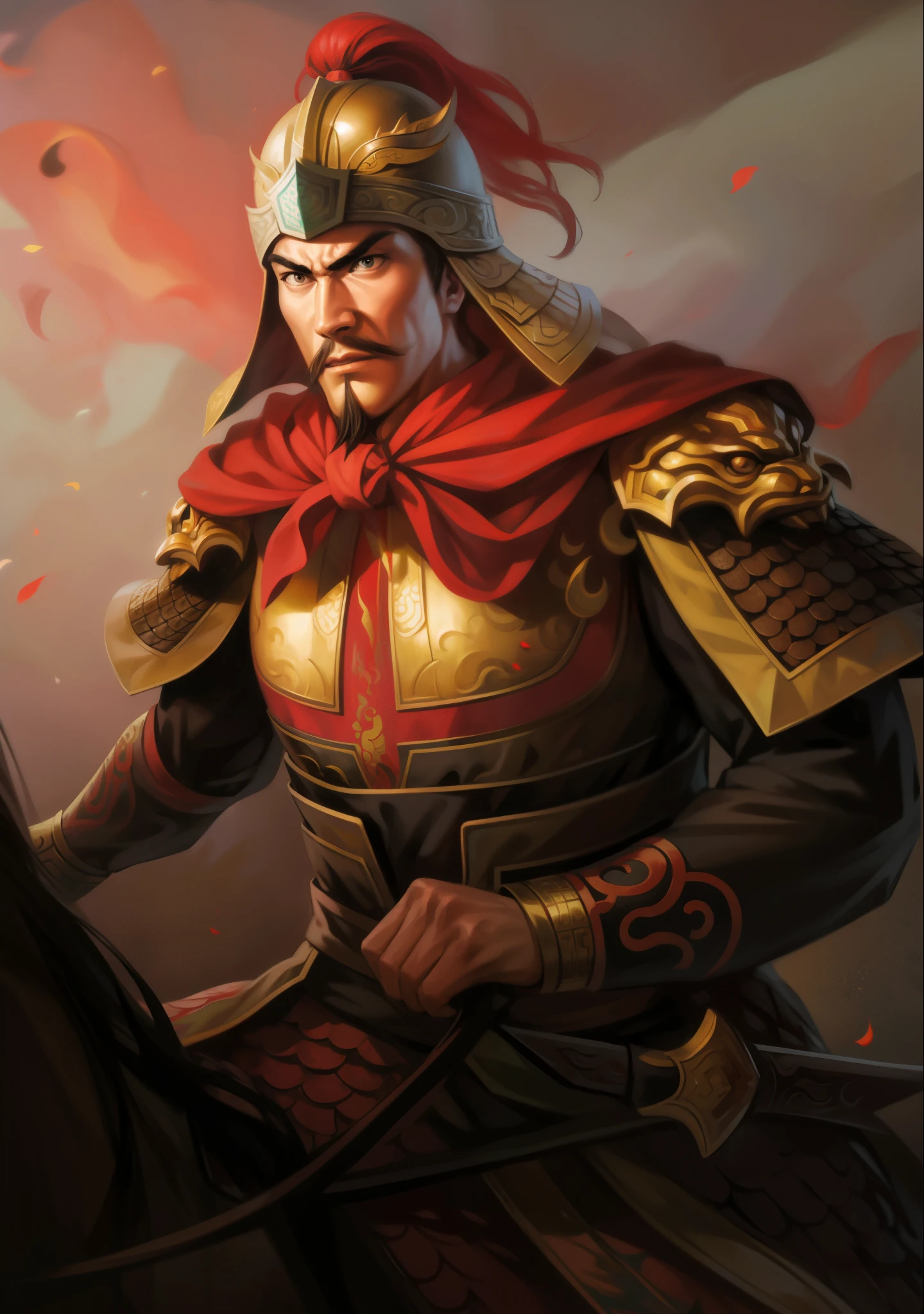 Arafad image of a man in armor riding a horse, guan yu, bian lian, zhao yun, Inspired by Li Kan, Inspired by Hu Zaobin, Inspired by Huang Shen, inspired by Huang Ding, Inspired by Wu Bin, chinese warrior, Inspired by Ma, inspired by Fan Kuan, g liulian art style, Inspired by Dong Yuan