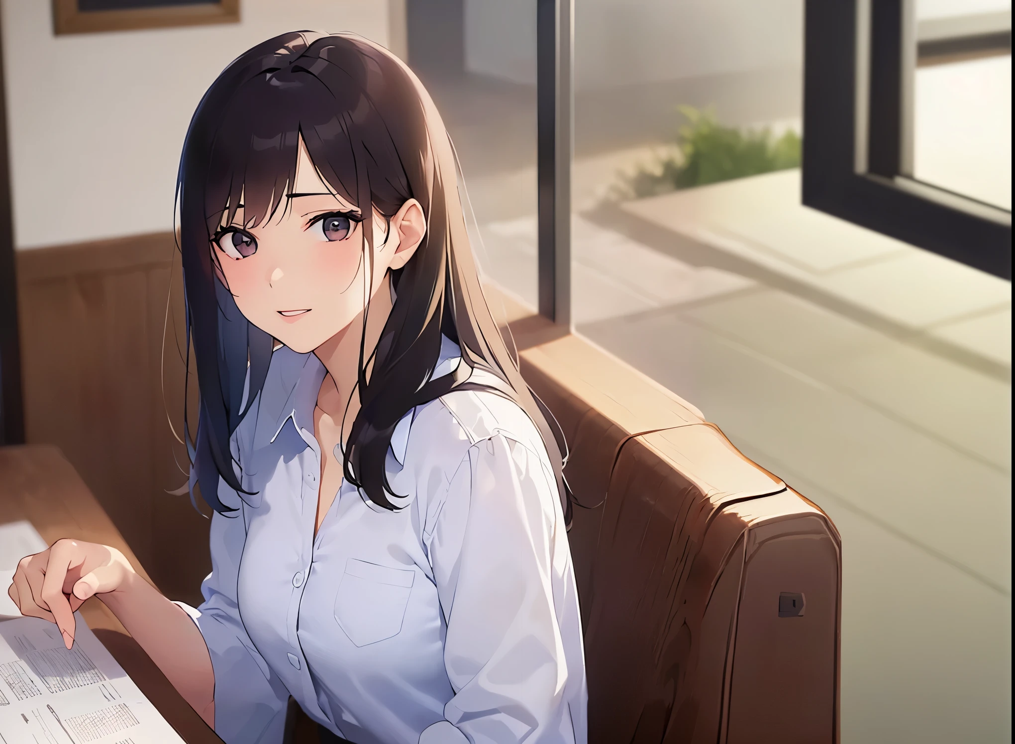 The background is the office、Chair backrest、floor