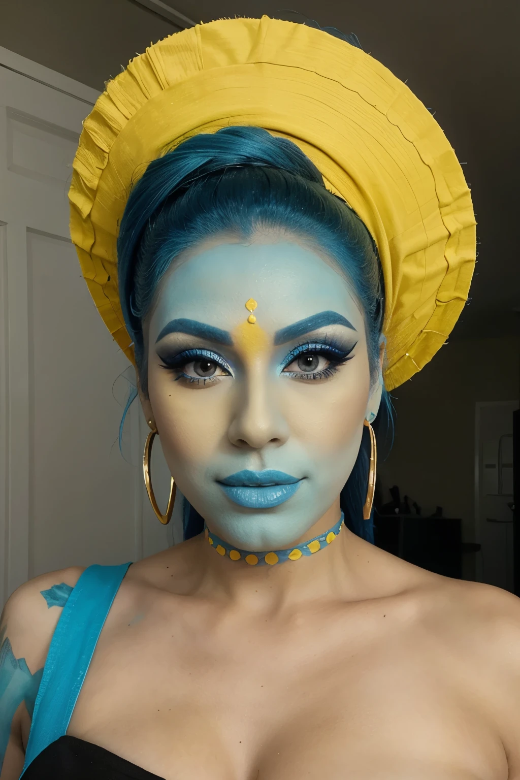 Make up Drag Queen azul con amarillo