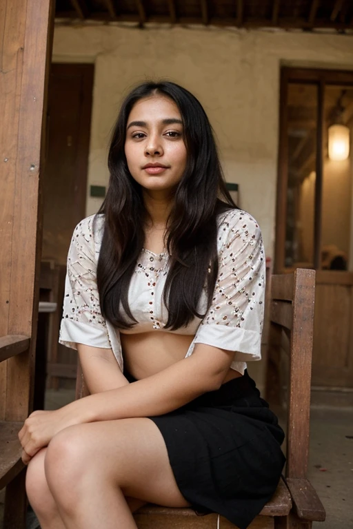 beautiful cute young attractive indian teenage girl, village girl, 18 years old, cute, Instagram model, long black_hair, and were Indian lahenga colorful hair, warm, dacing, in sit at plan , indian