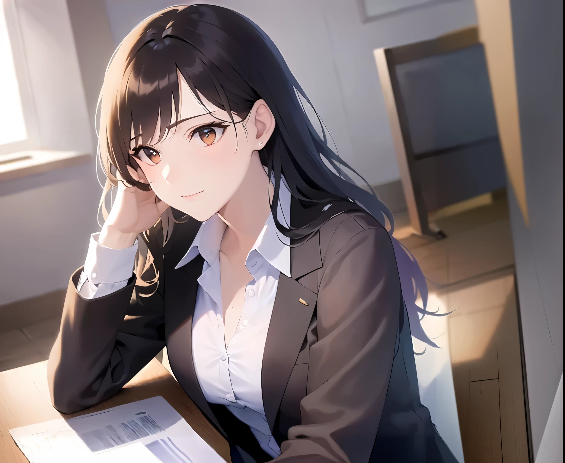 The background is the office、wall、floor