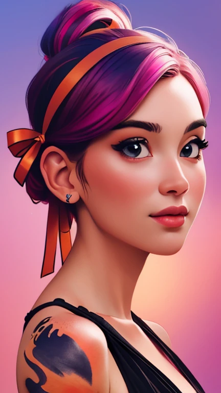breathtaking (8k, best quality, masterpiece:1.2),(best quality:1.0), (ultra highres:1.0), watercolor, a beautiful woman, shoulder, hair ribbons, half body portrait, extremely luminous bright design, pastel colors, (ink:1.3), autumn lights . award-winning, professional, highly detailed,