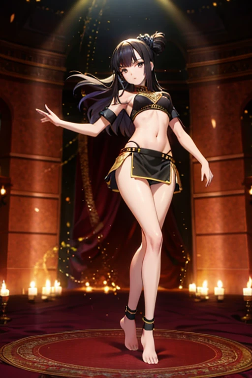 exotic,Gypsy girl,Black long straight,Concave and convex,face,barefoot,Long legs,Meat Leg,miniskirt,Navel,Mesh socks,Dancer