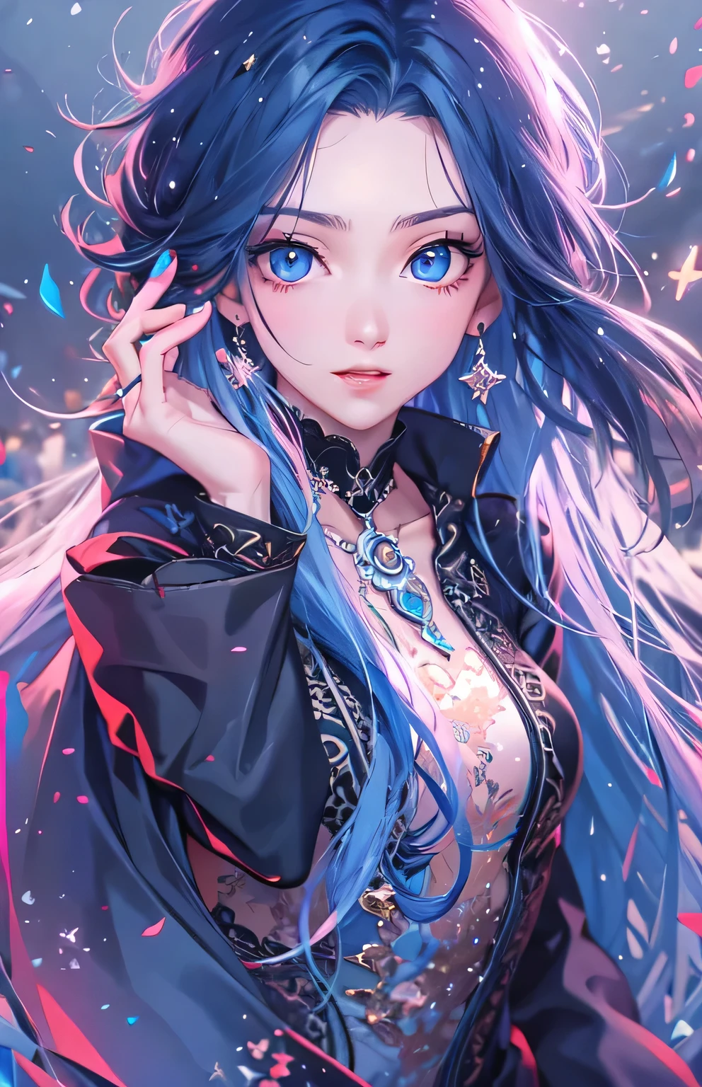 ((highest quality)), ((masterpiece)), (Get used to it), Perfect Face , Adult female , Ariel , Long, beautiful dark blue hair , beautiful dark blue eyes , in the beautiful sea ,