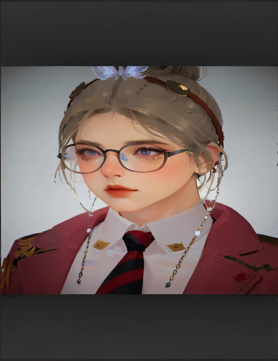 violet eyes, hairstyle with butterflies