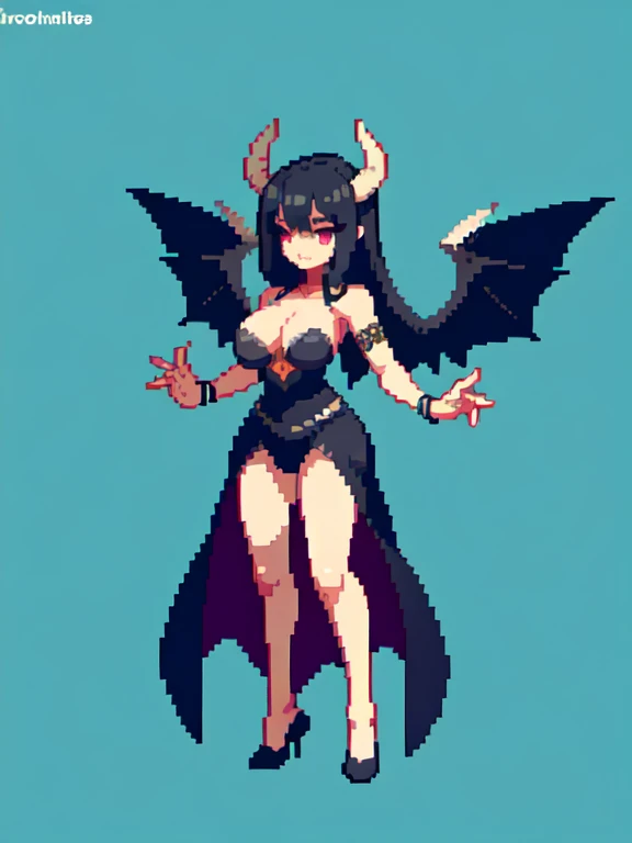 (masterpiece, top quality, best quality), pixel,pixel art,1girl,demon queen,have wings,huge breast ,full body,