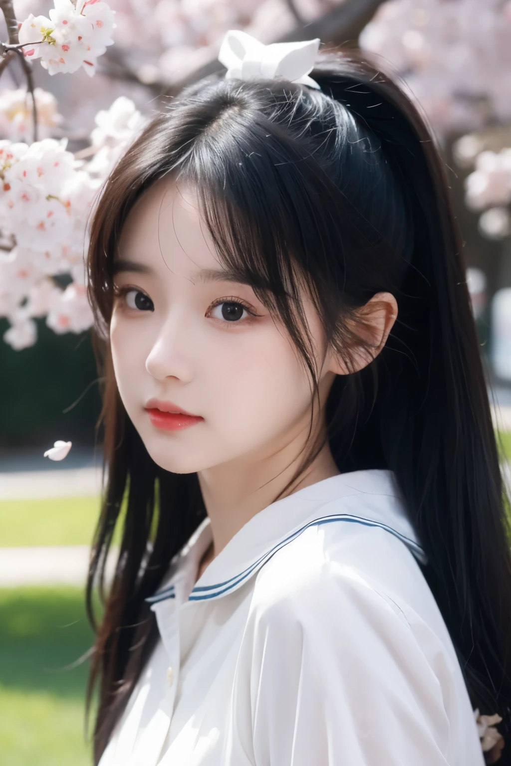 A 20-year-old woman with the cute face of an idol who looks 15 years old.。Gentle and cute。I'm crying and tears are running down my cheeks。Her bust is a little large in a bikini A beautiful park with lots of cherry blossoms Raw photo Real Genuine Real Life No copyright notice