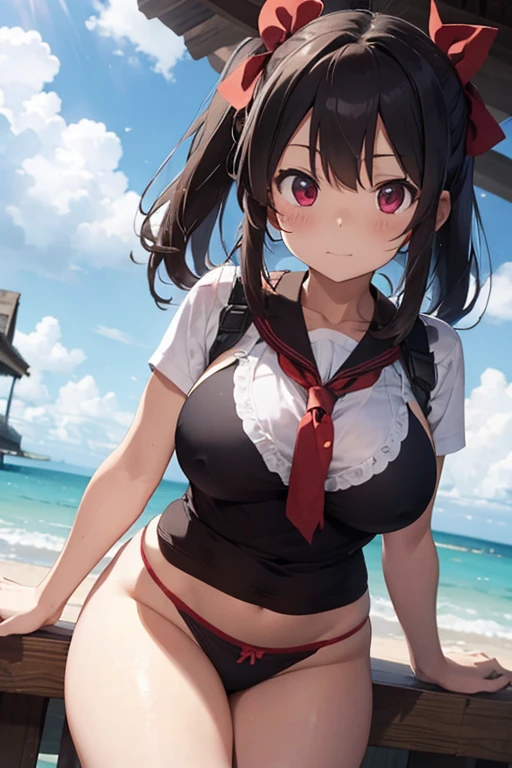 Reimu Panties visible Huge Breasts visible Troubled face Wearing swimsuit Panties visible
