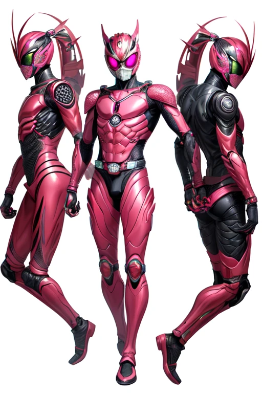 [(white background:1.5)::5], (bottle bottom:0.9), masterpiece,(full body:1.2),(masterpiece, ultra high res, 16k uhd, high quality),1man, kamen rider decade, pink armor, focus male,1man