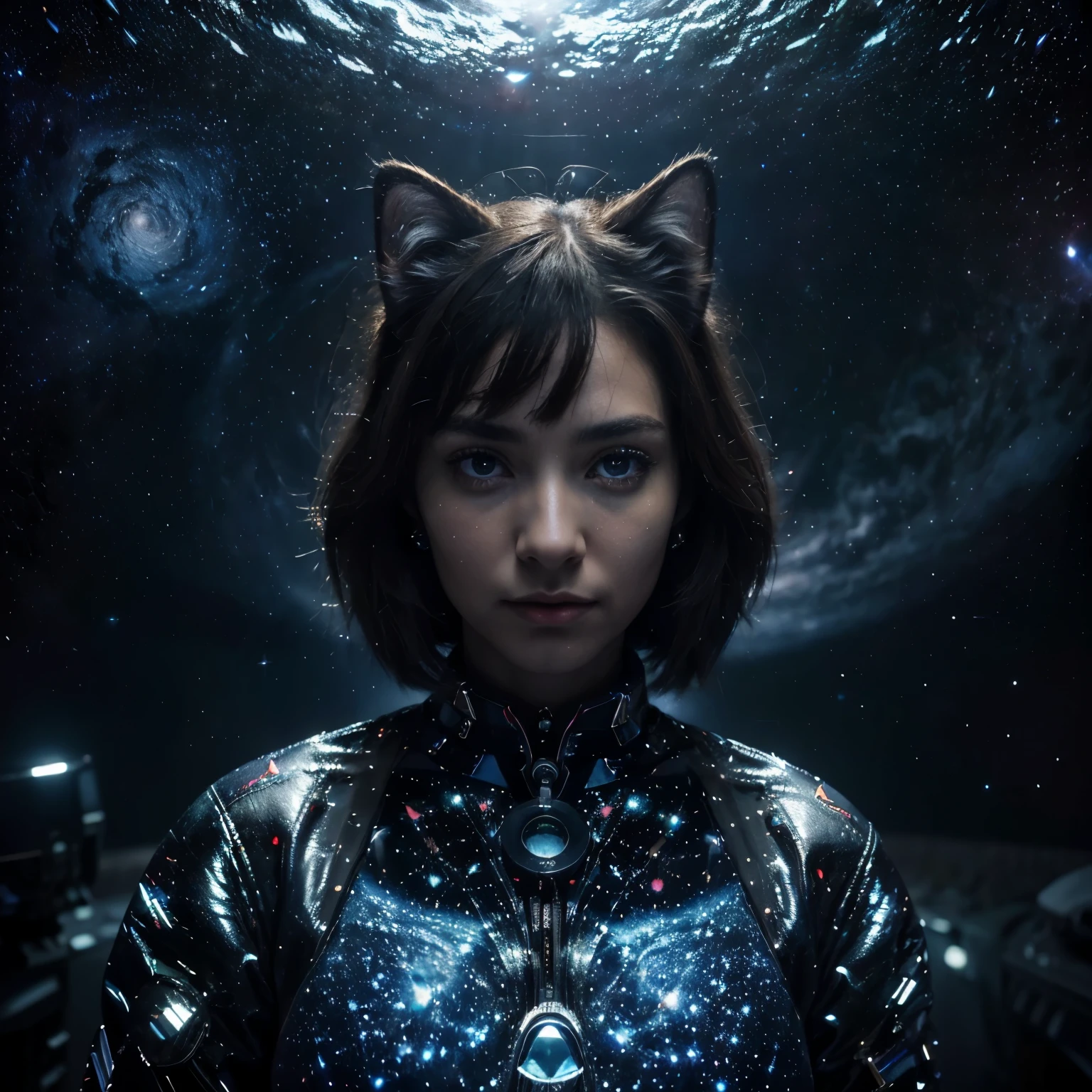 (Masterpiece: 1.1), Stunning astral photo, a cat in space, observing planets, (Highly detailed fur texture: 1.3), (Photorealistic: 1.3), (Starry night background: 1.2), alert and curious expression, floating in zero gravity, intricate space details, planets visible in the background, circling around a central star, bright stars and galaxies in the distance, constellation patterns, holographic displays, (Sharp focus on cat's face and eyes: 1.2), out-of-this-world experience. (Ultra high definition: 1.5), (Best quality, ultra