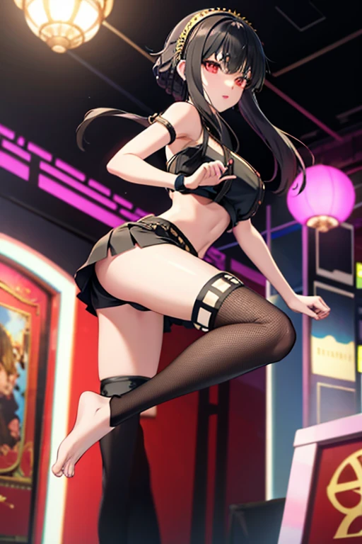 exotic,Gypsy girl,Black long straight,Concave and convex,face,barefoot,Long legs,Meat Leg,miniskirt,Navel,Mesh socks,Dancer
