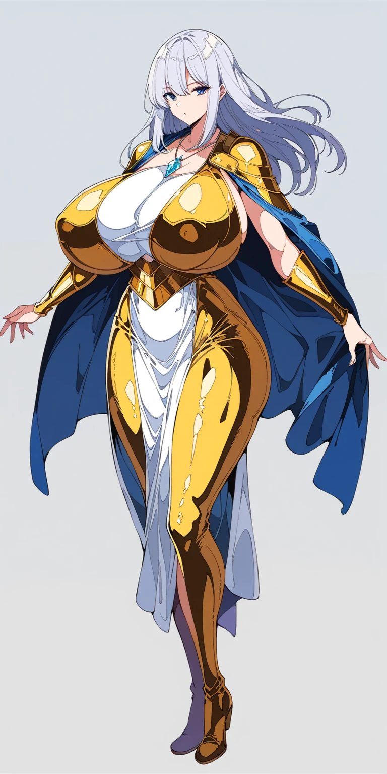 masterpiece, bestquality, ultra-detailed,
flat design, ligne claire, photorealistic,
cinematic lighting, depth of field,
1girl, (fullbody:1.4),
Female Hero
Hair color: Shiny silver hair that is almost golden, and flows down to her back.
Eye color: Deep blue, symbolizing courage and hope.
Height and build: Slightly taller than average, lithe but muscular.
Clothing: A modern take on the traditional hero's outfit. She wears lightweight but durable armor, with intricate patterns drawn in gold thread on the details.
Accessories: She wears a small crystal pendant around her neck. This is the source of her power.
gigantic saggy breasts, Clothes that are completely stuck to the chest, impossible clothes, Impossible clothing with perfectly shaped extremely gigantic puffy nipples, pawg, thin thighs, thick calf, slender body, thin waist, milf, mature woman, puffy lip,
(dynamic standing pose:1. 2), spread legs,
high waist T-back, low rise hot pants,
(white background:1.4),